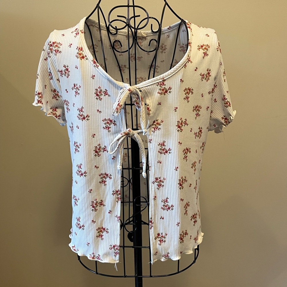 Pinc Tie Front Pink Boho Cottagecore Floral Top Size XL